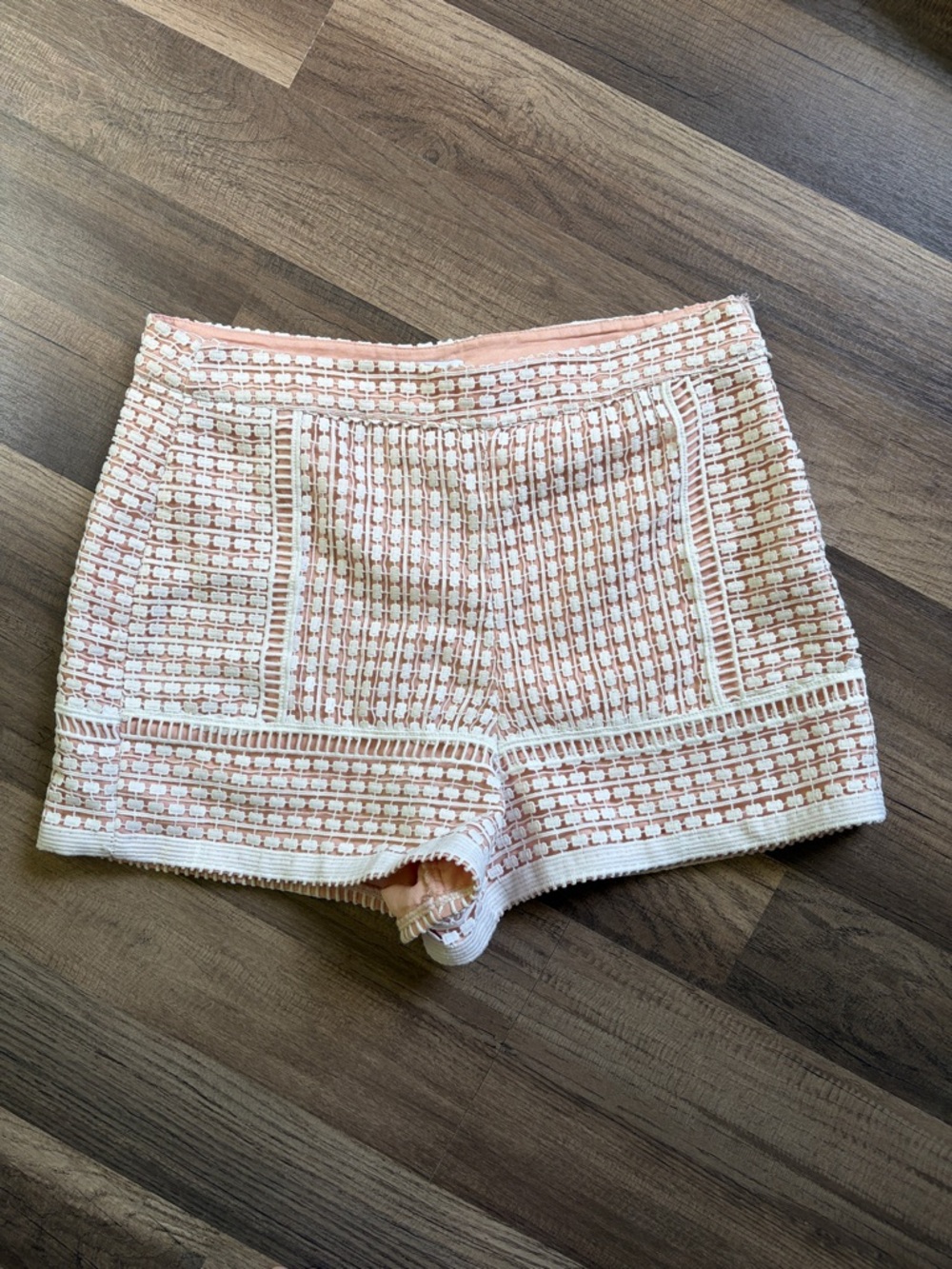 English Factory Pink and Cream Woven High-Waist Shorts